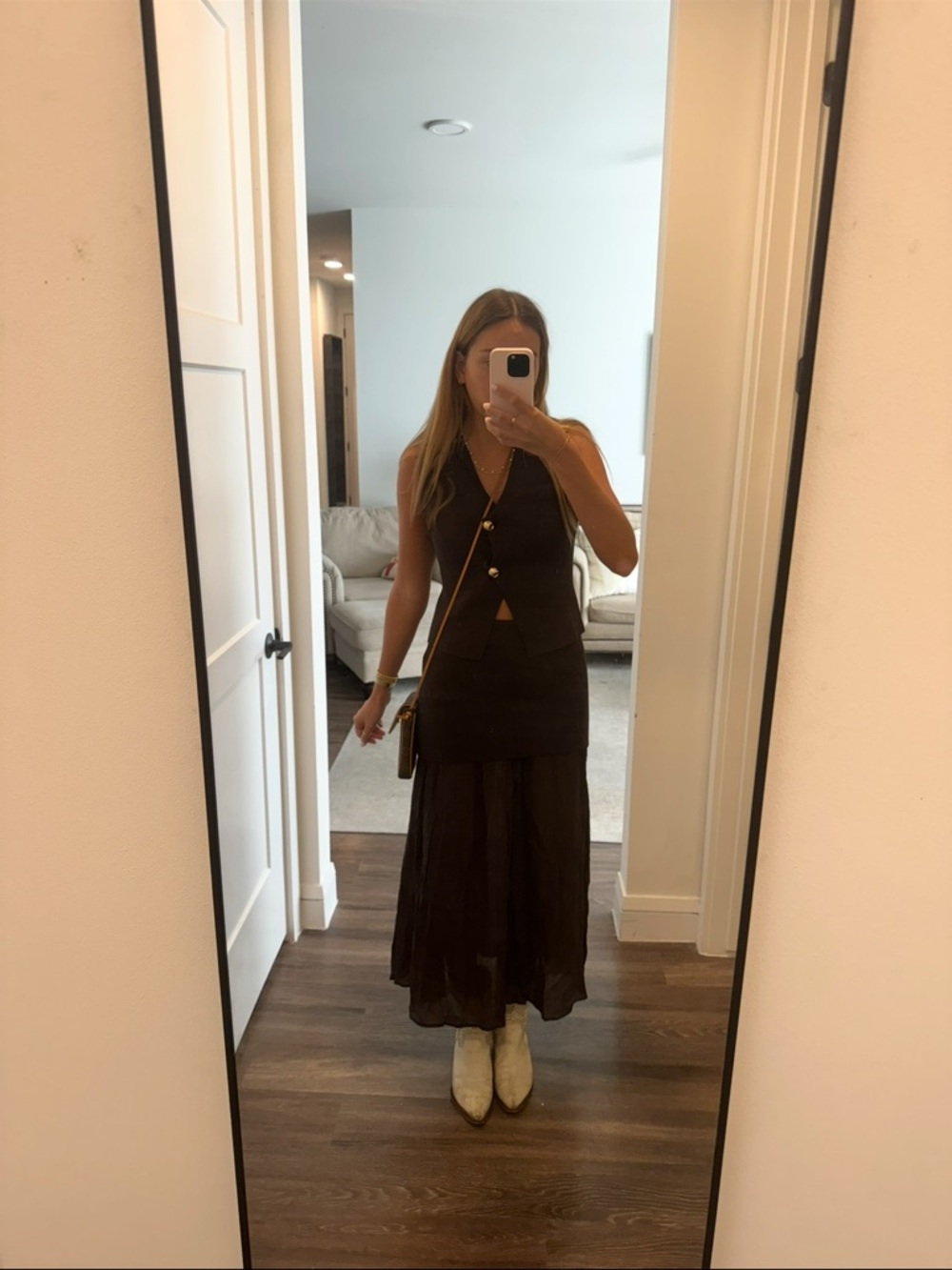 Zara Brown Two-Piece Vest and Sheer Maxi Skirt Set